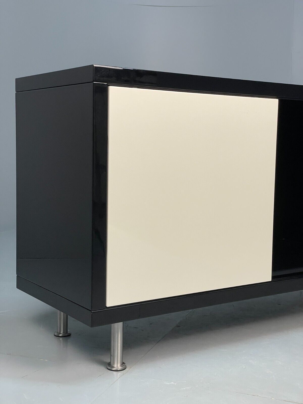 Modern Gloss Black Media Unit Sideboard With Metal Legs EB8660 MWOO - UKDK FURNITURE