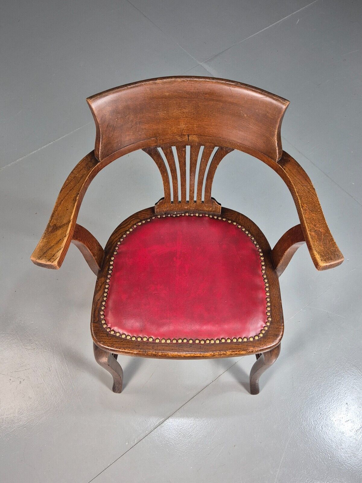 Vintage Elbow Chair Red Leatherette Oak Frame 1950s EB7871a VDIN - UKDK FURNITURE