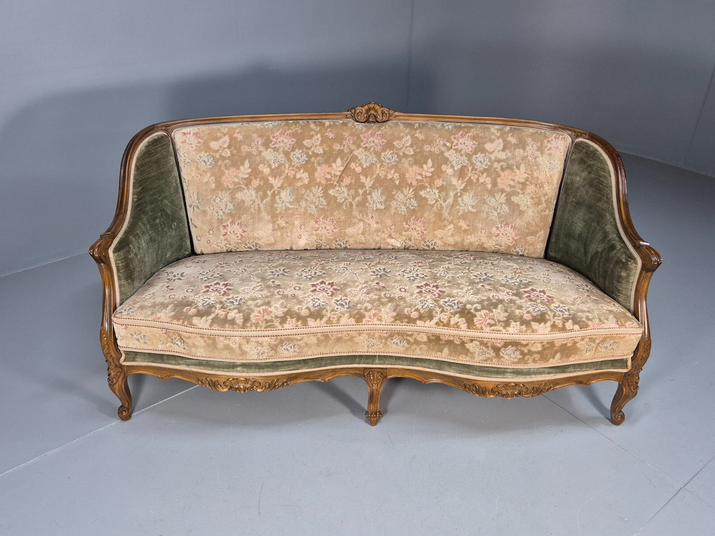 Vintage Danish Rococo Style Settee 3 Seat Green and Brown Floral EB9553 V3SS - UKDK FURNITURE