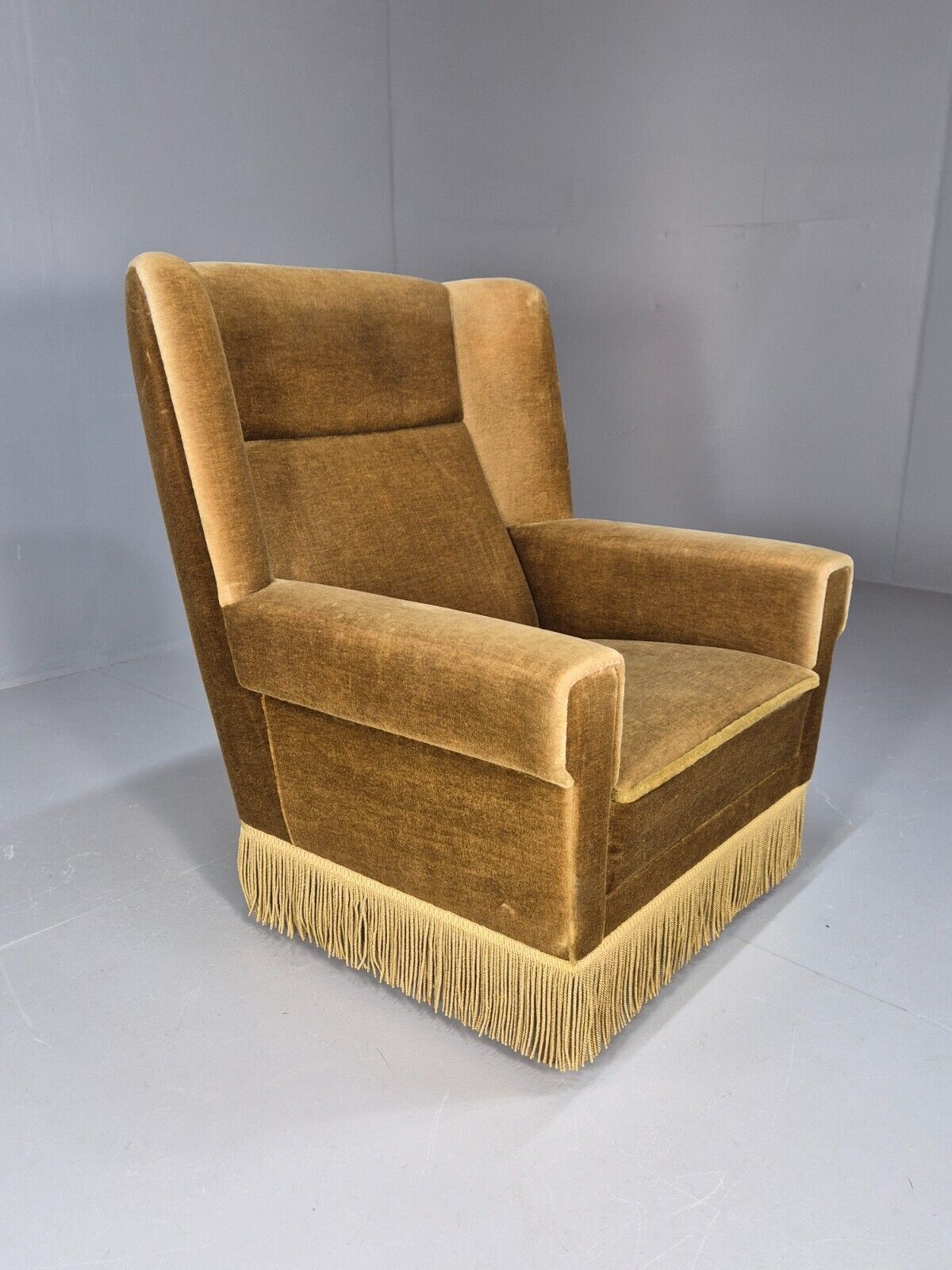 Vintage Danish Mid Century Lounge Chair Green Velour and Tassels MCM EB9041 MNOR - UKDK FURNITURE