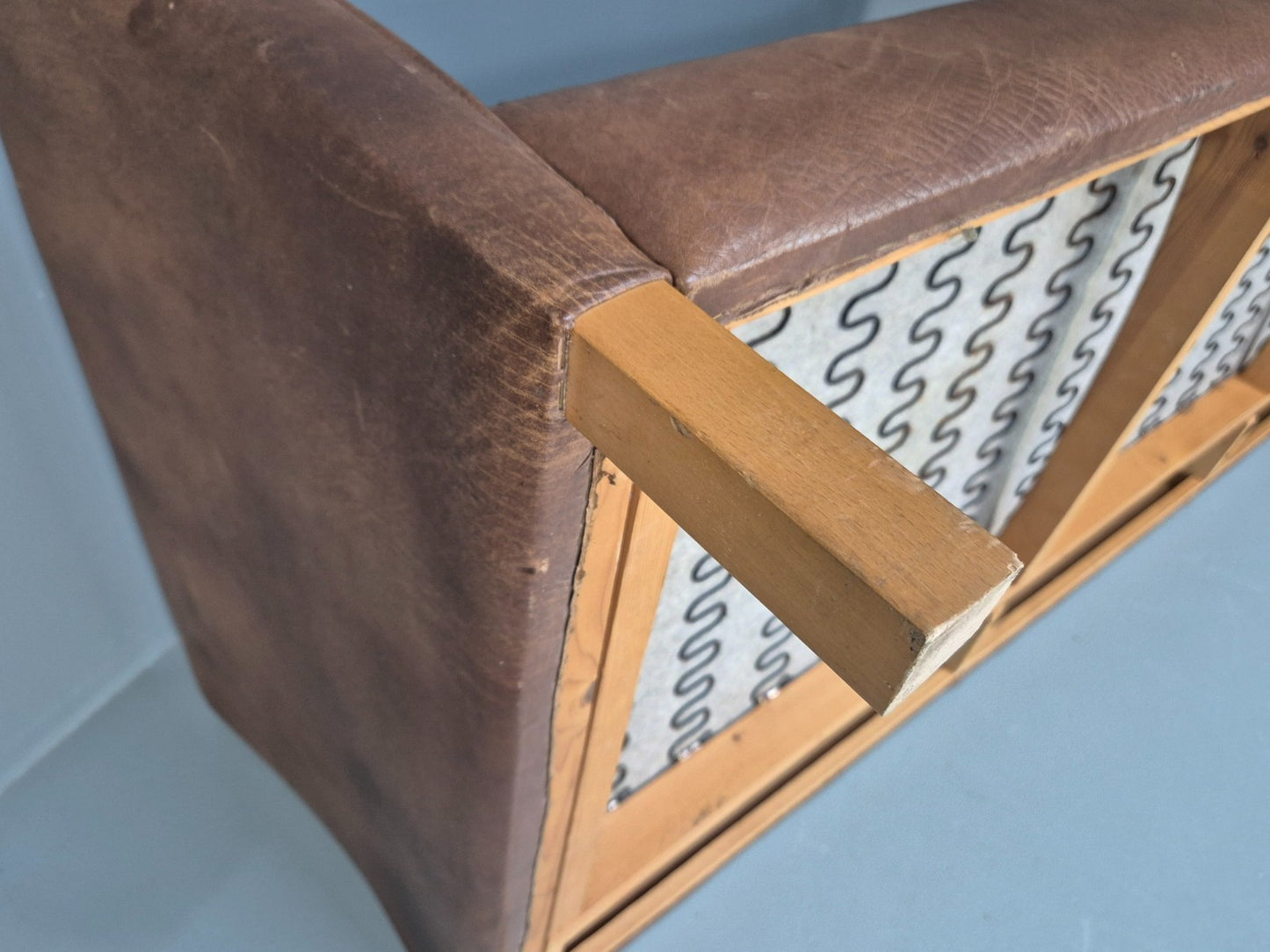 Mid Century Three seater Sofa Brown Leather Vintage Danish 1970s EB10077 M3SS11