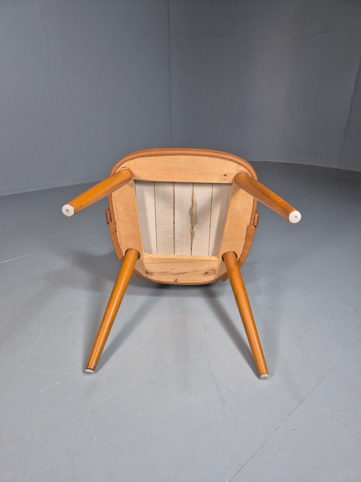 Vintage Danish Tan Vinyl And Beech Arm Chair EB7764 MNOR - UKDK FURNITURE
