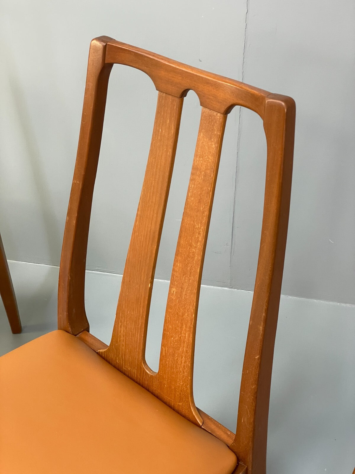 Vintage Nathan Tan Dining Chairs Set Of 4 Vinyl Mahogany 1970s EB9727 MDIN - UKDK FURNITURE