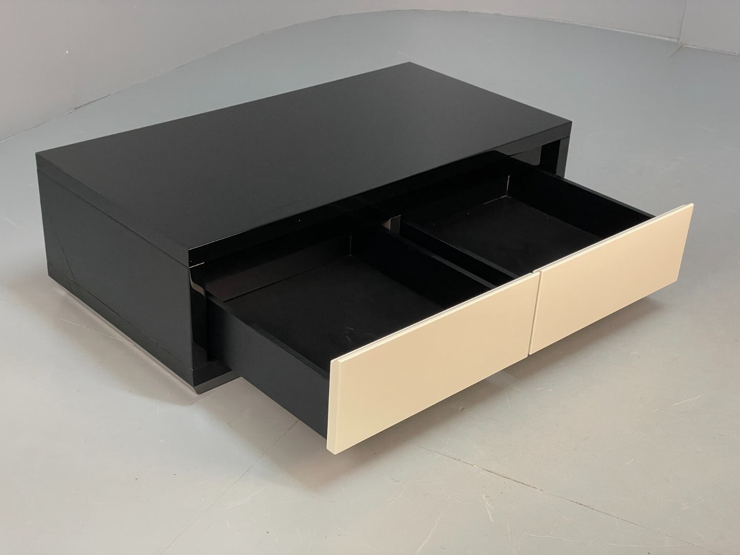 Italian Gloss Black & Off White 1980s Style Tv Unit With Drawers EB8686 MWOO - UKDK FURNITURE