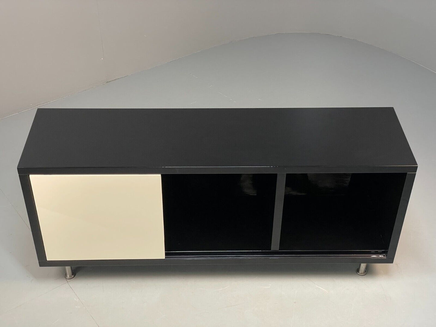 Modern Gloss Black Media Unit Sideboard With Metal Legs EB8660 MWOO - UKDK FURNITURE