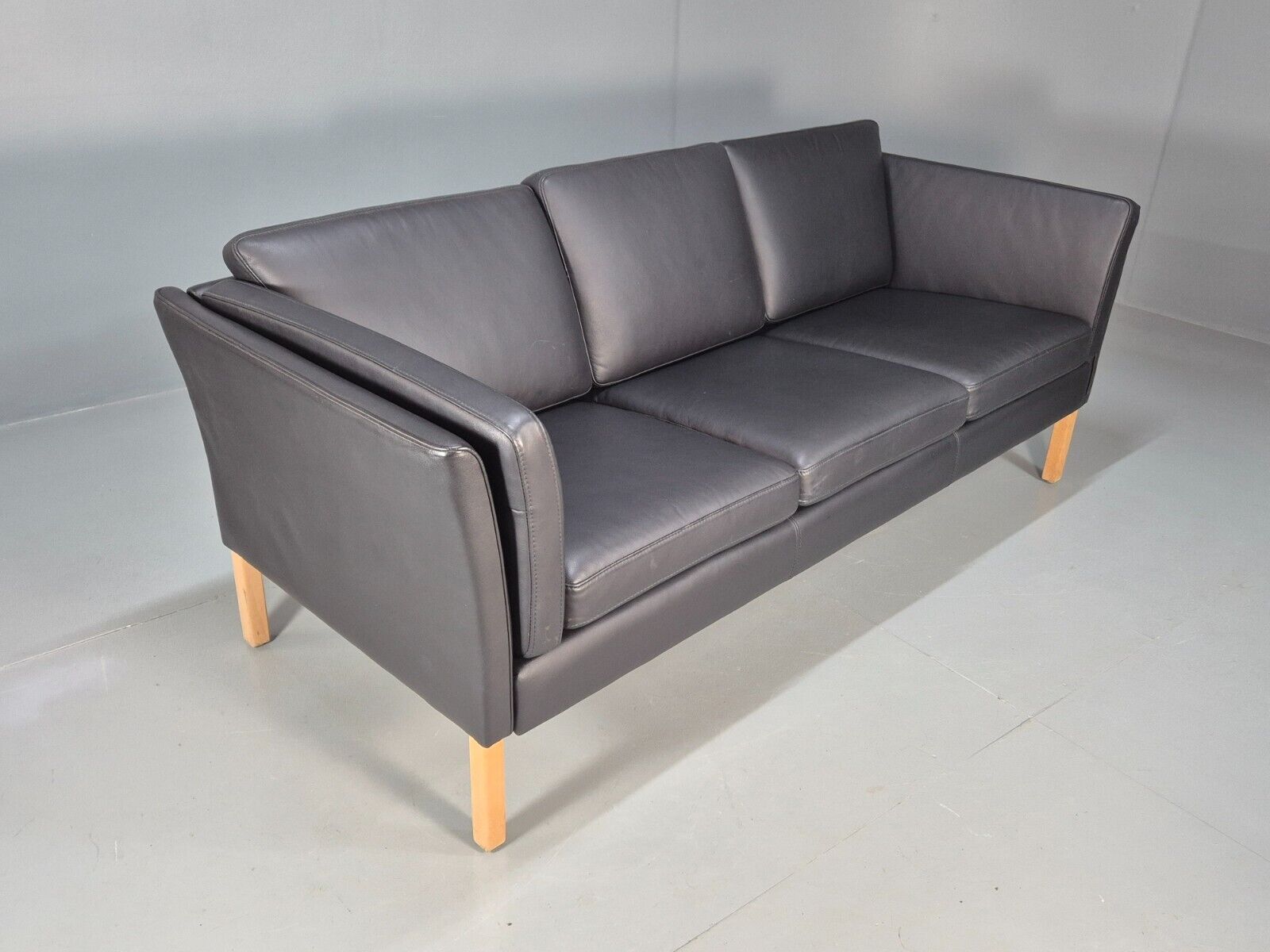 Vintage Danish 3 Seat Sofa Black Leather MId Century Retro 1980s EB8625 M3SS - UKDK FURNITURE