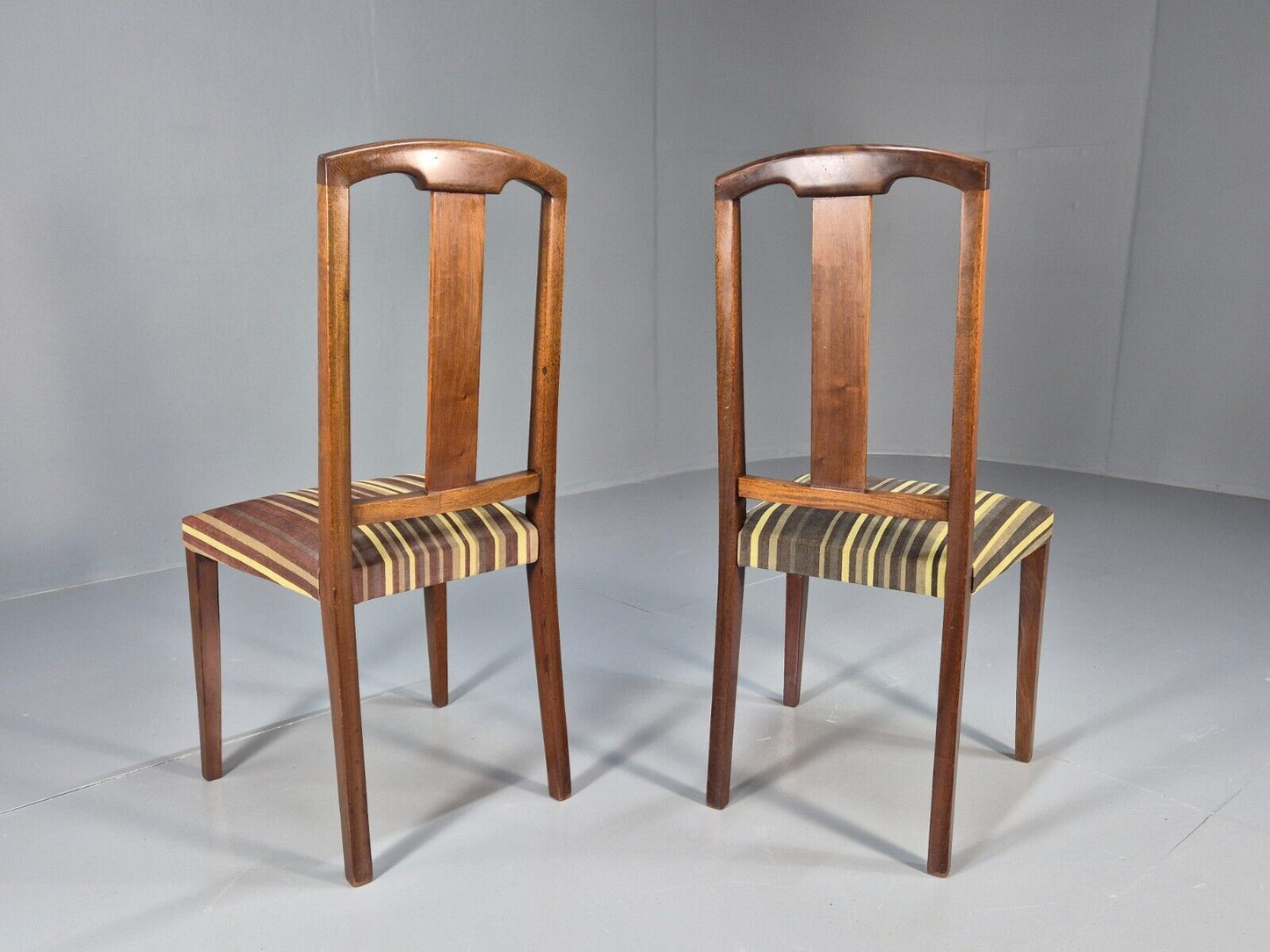 2 Vintage Dining Chairs Stripe Upholstery Boxwood Inlay 1920s EB8852 VDIN - UKDK FURNITURE