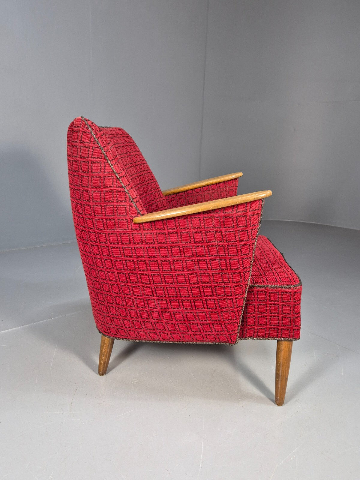 Vintage Danish 1950s Tub Chair Teak Arms Original Cloth Retro MCM EB9624 MNOR - UKDK FURNITURE