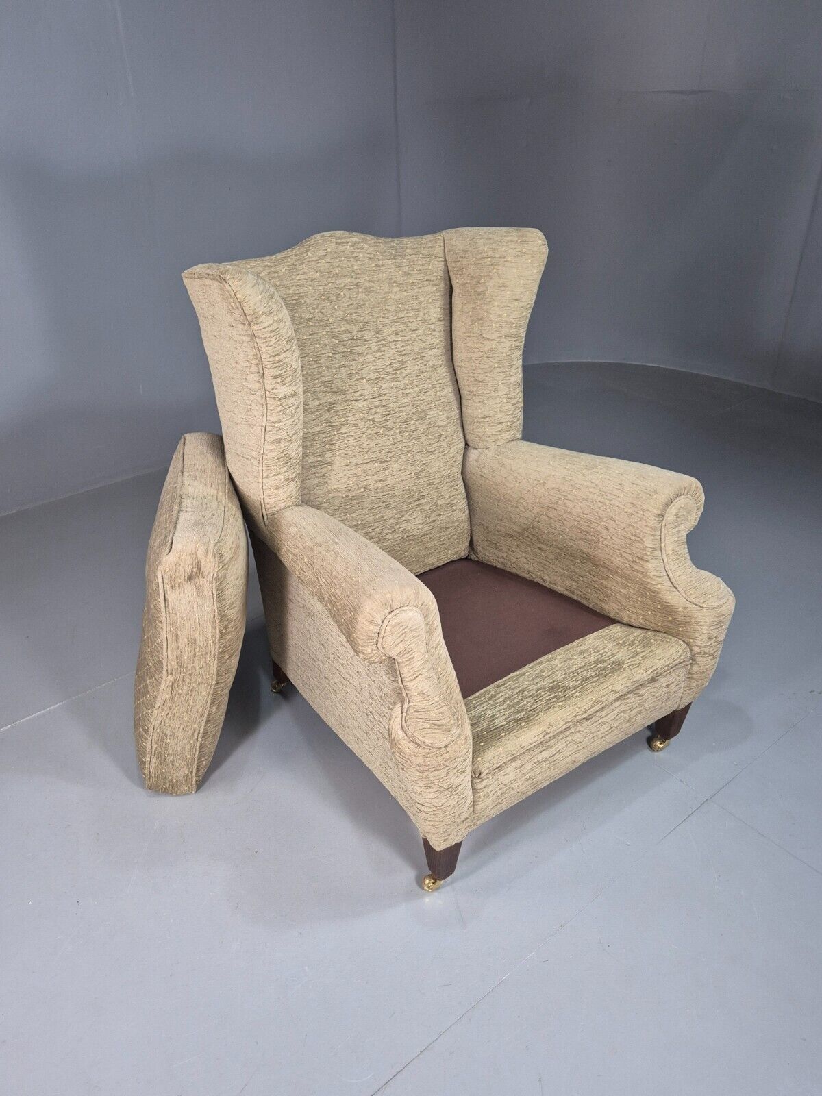Vintage Wing Back Lounge Chair Chenille Upholstery Edwardian Antique EB7786 MNOR - UKDK FURNITURE