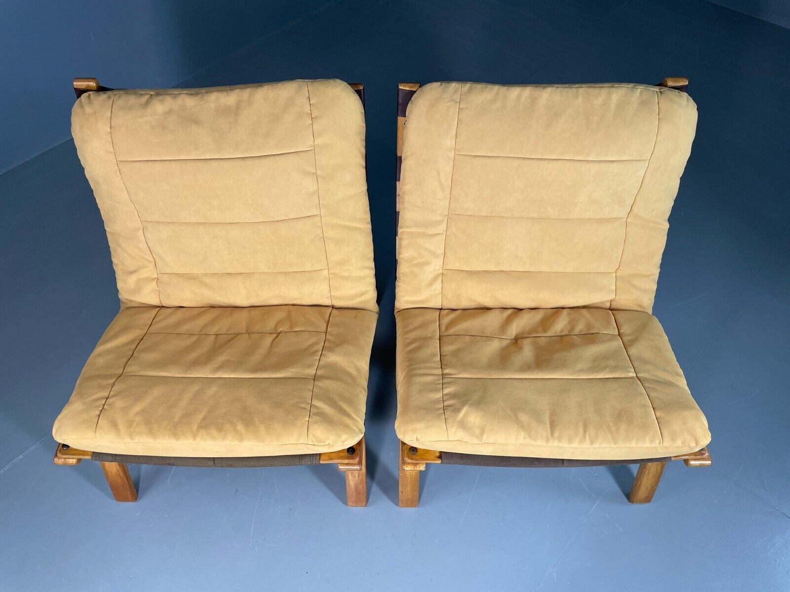 2 Vintage Danish Lounge Chairs Yellow Cotton Bentwood Retro MCM EB6631 MBEN - UKDK FURNITURE