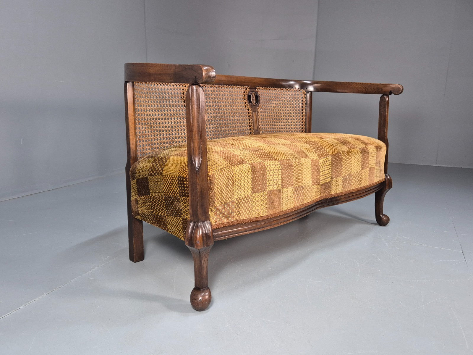 Art Deco Era Settee Two Seater Oak Frame `Bergere Back 1920s EB10692 VBER1