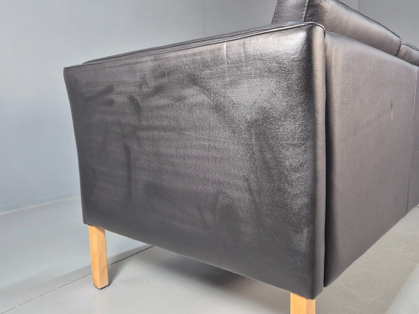 Vintage Danish 3 Seat Sofa Black Leather MId Century Retro 1980s EB8625 M3SS - UKDK FURNITURE