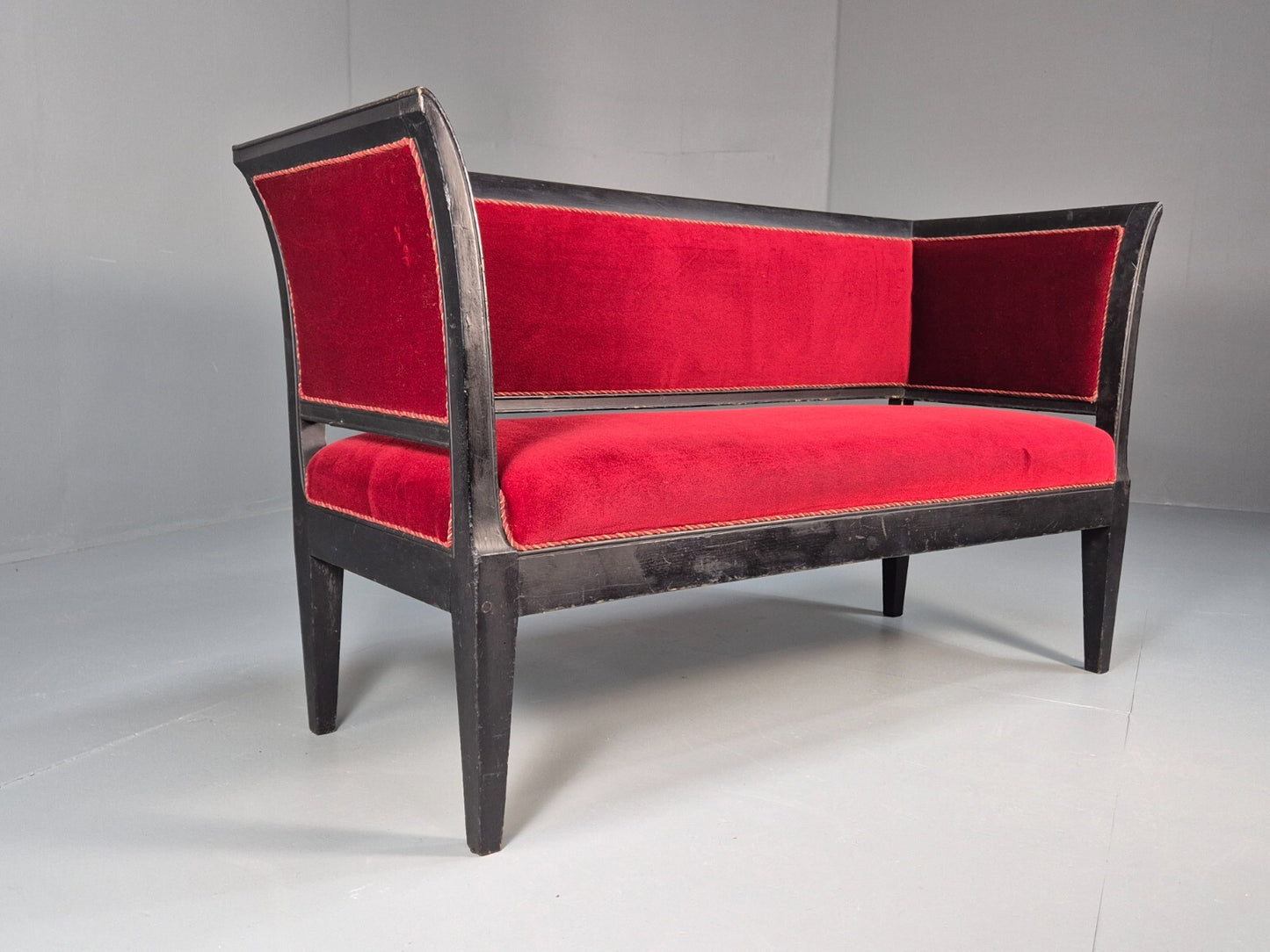 Vintage Danish Empire Style Sofa Red Velour Black Frame 1940s EB9632 V2SS - UKDK FURNITURE