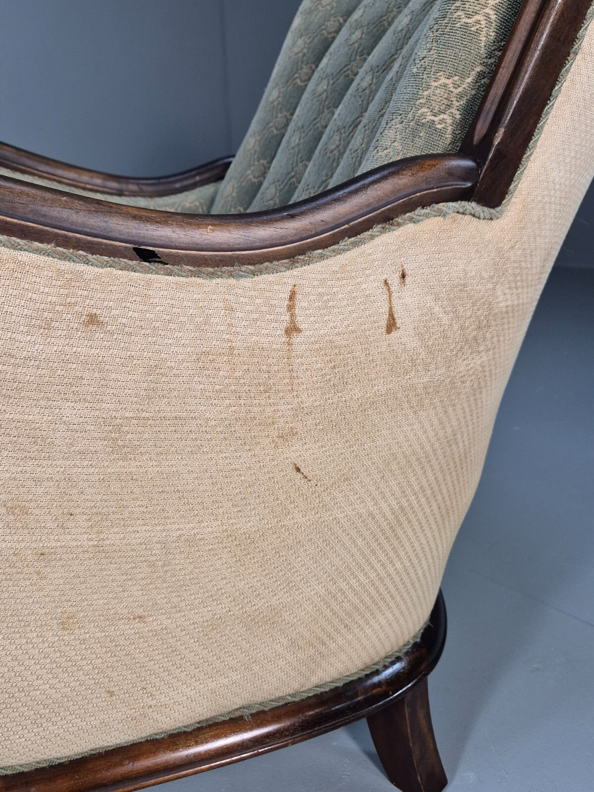 Antique Mahogany Shell Back Cream And Green Armchair Floral Pattern EB9531 VCLO - UKDK FURNITURE