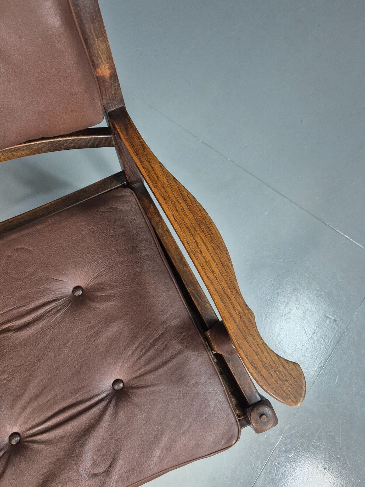 Vintage Danish Lounge Chair Brown leather Oak Frame Jacobean Style EB8089 VCAR - UKDK FURNITURE