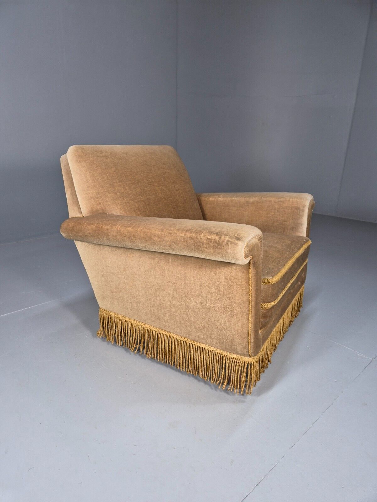 Vintage Danish Lounge Chair Gold Velour Tassels 1960s Retro MCM EB8947 VCLO - UKDK FURNITURE