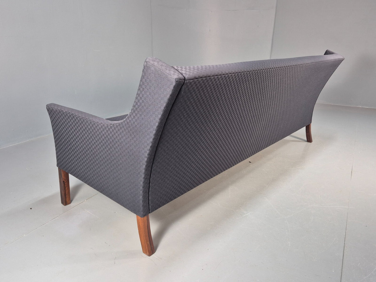 Vintage Danish 3 Seat Sofa Blue Check Cotton Mogensen MCM 1960s EB8589 M3SS - UKDK FURNITURE