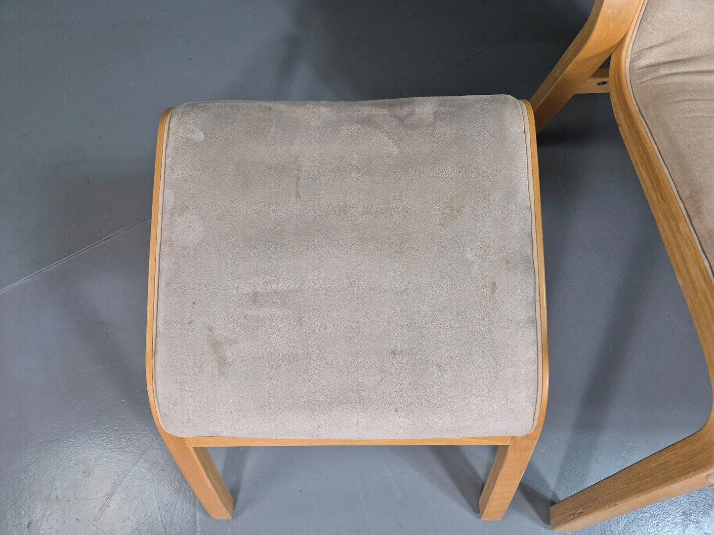 Vintage Danish Lounge Chair Footstool Faux Suede Bentwood MCM Retro EB7396 MNOR - UKDK FURNITURE