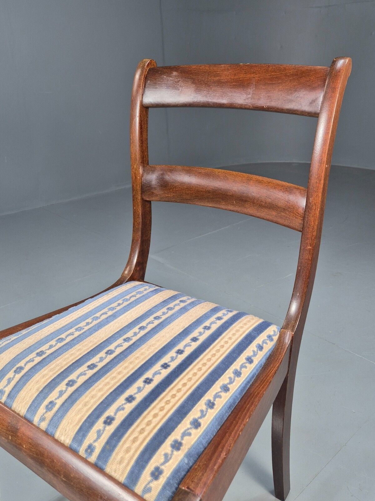 Vintage Danish Dining Chair Blue Striper Mahogany Georgian 20th C EB1479 VDIN - UKDK FURNITURE