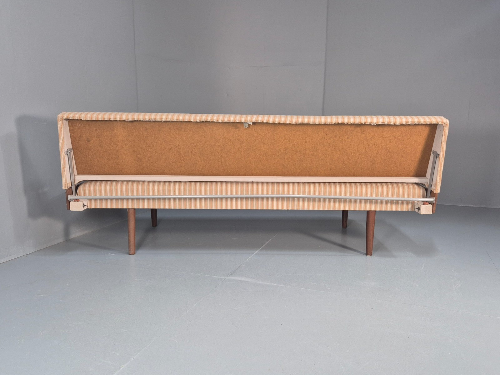 Danish Mid Century Day Bed Teak and Striped Cotton 1960s Retro EB10408 M4SS13