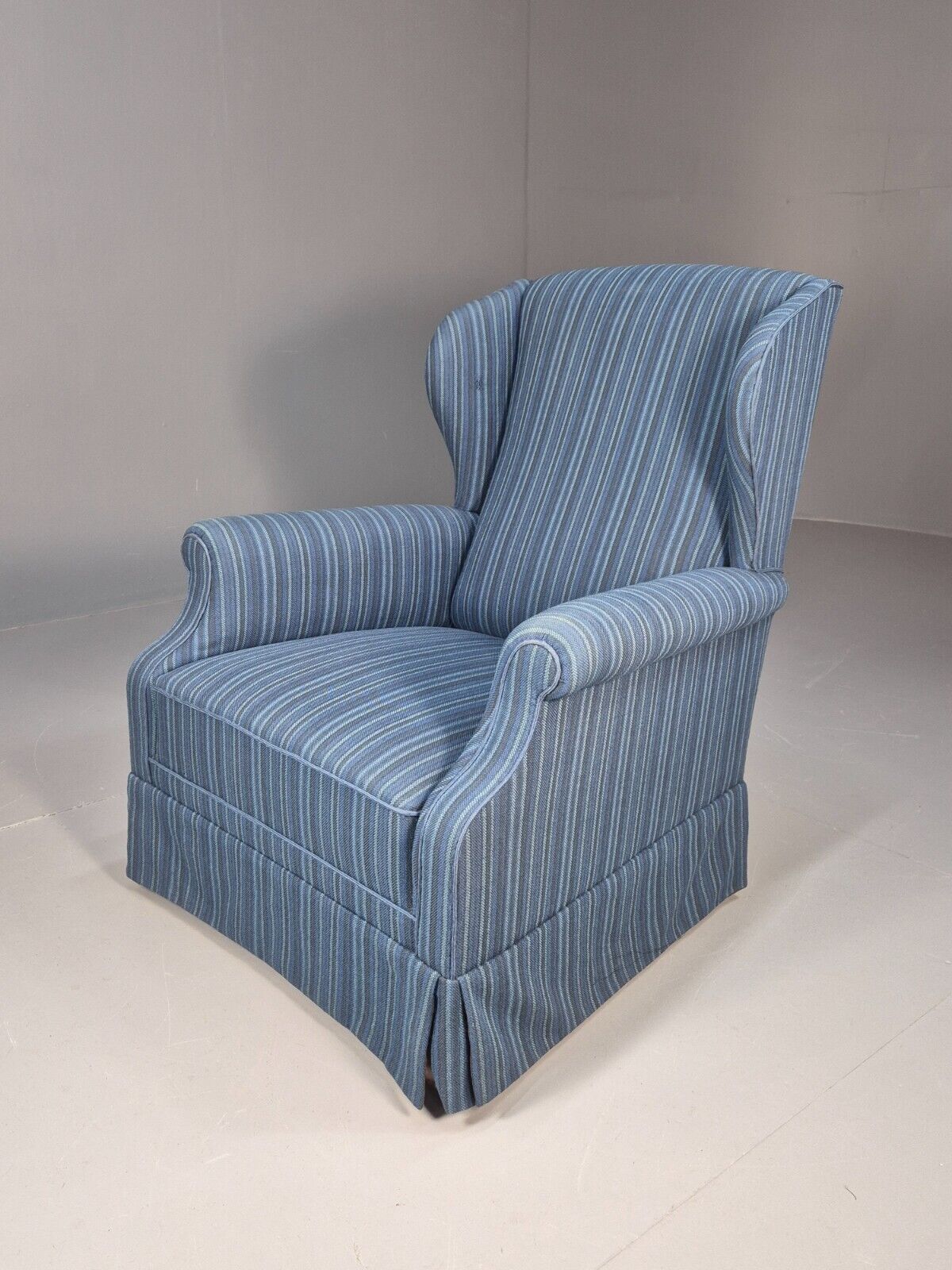 Vintage Danish Wingback Lounge Chair Blue Stripe Wool Cover 1950s Eb9024 VCLO - UKDK FURNITURE