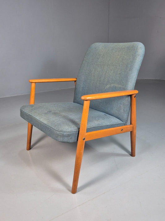 Vintage Danish Lounge Chair Blue Upholstery Beech Frame Retro MCM EB7737 MNOR - UKDK FURNITURE