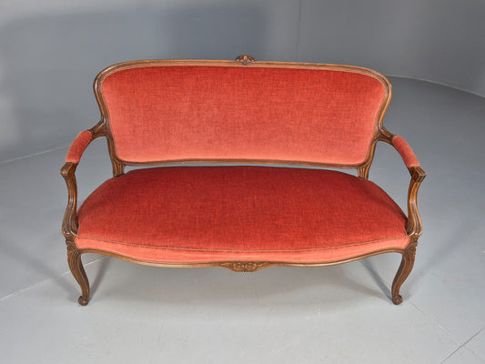 Vintage 2 Seater Sofa French Style Orange Velour Carved Beech Frame EB9566 V2SS - UKDK FURNITURE