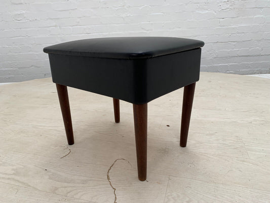 Danish Black Vinyl Hobby Box on Turned Teak Legs Retro Vintage EB3148 MFOO - UKDK FURNITURE