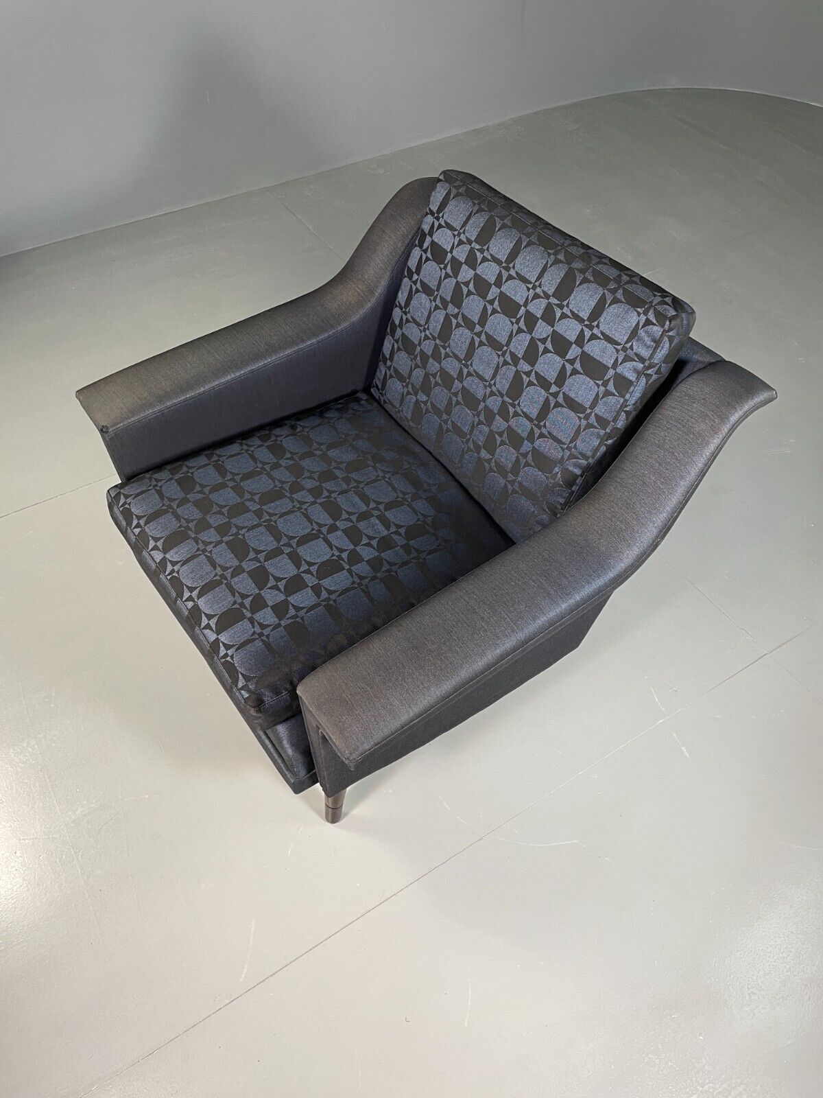Vintage Danish Lounge Chair Blue Cotton Op Art Cushions Retro MCM EB6538 MNOR - UKDK FURNITURE