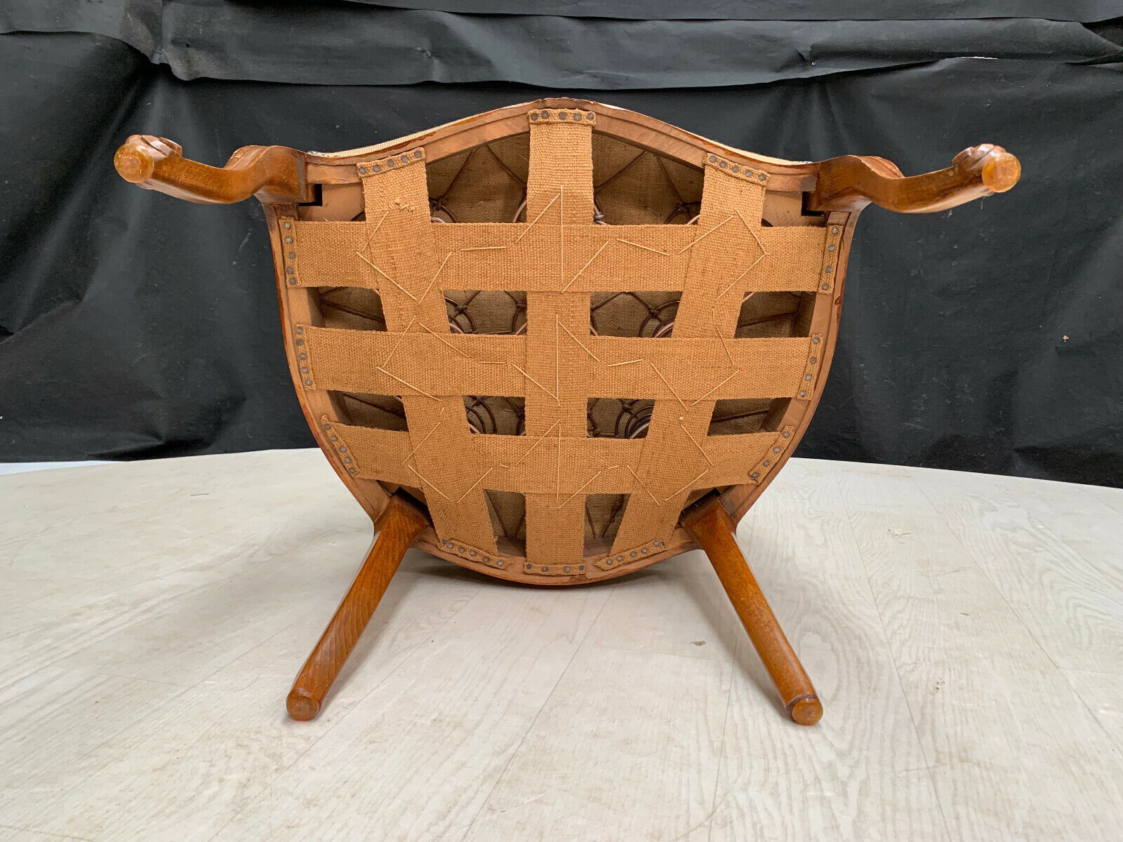 Danish Carved Beech & Beige Floral Wool Arm Chair Vintage Lounge EB2515 VCAR - UKDK FURNITURE