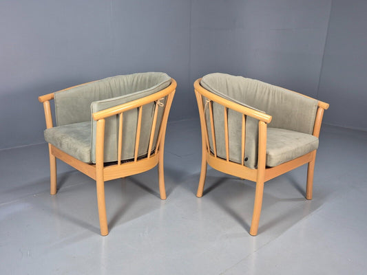 2 Vintage Danish Lounge Chairs Light Green Faux Suede Tub Frame MCM EB8511 MNOR - UKDK FURNITURE