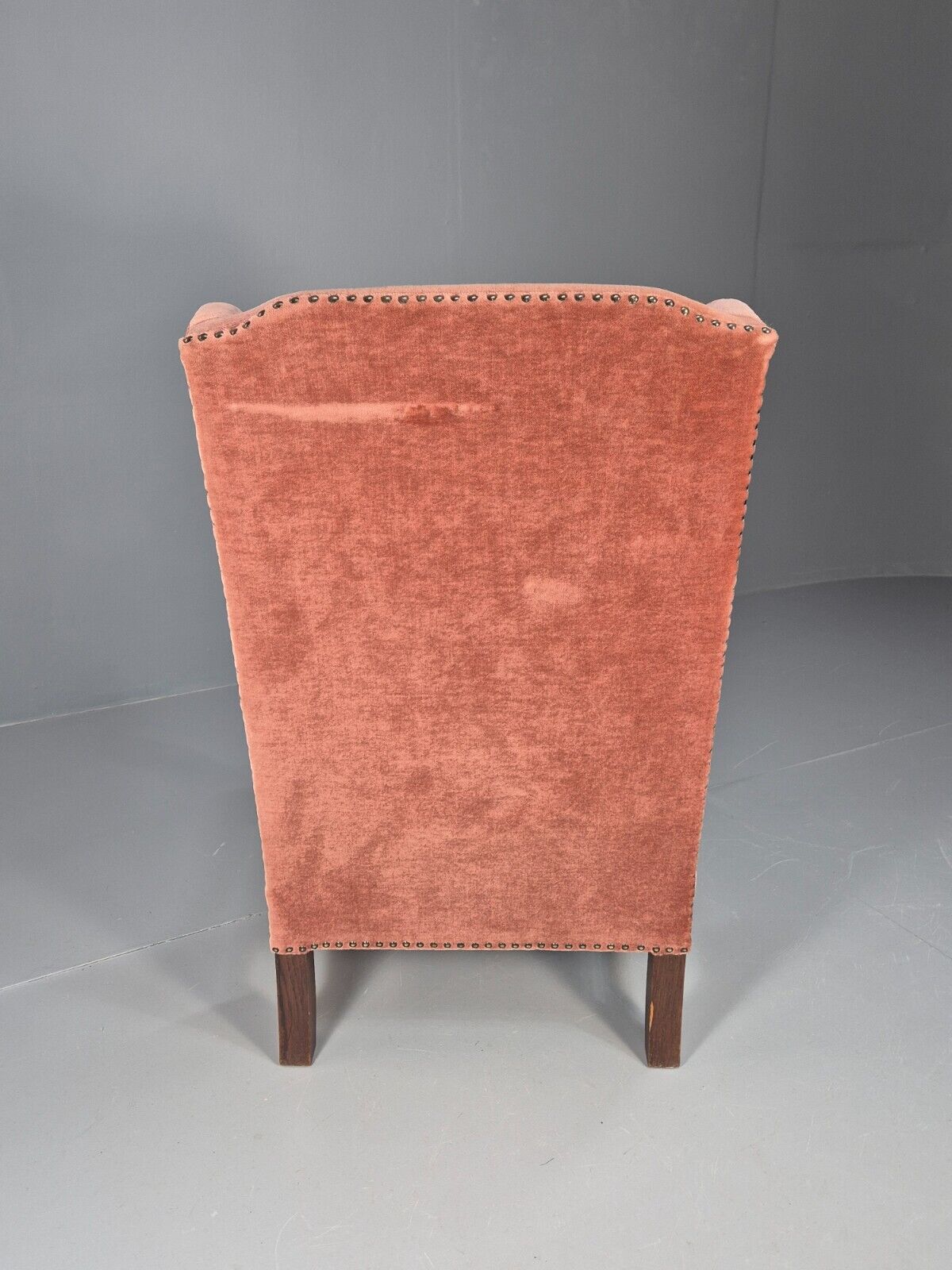 Vintage Danish Lounge Chair Pink Peach Velour Oak 17th Century Style EB8985 VCLO - UKDK FURNITURE
