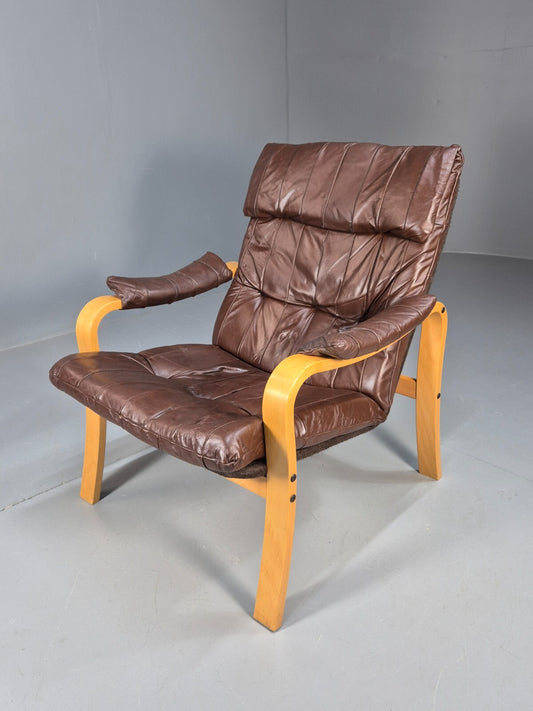 Brown Leather Bentwood Armchair Danish Modern Design Mid Century EB9248 MBEN - UKDK FURNITURE