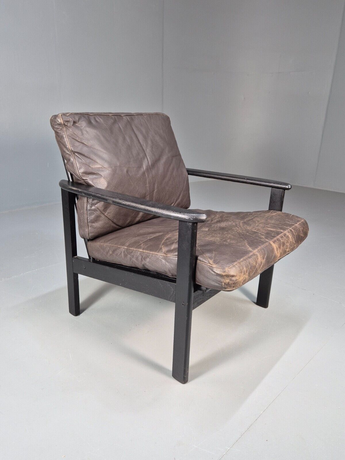 Vintage Danish Lounge Chair Brown Leather Beech Frame 1960s Retro EB8965 MNOR - UKDK FURNITURE