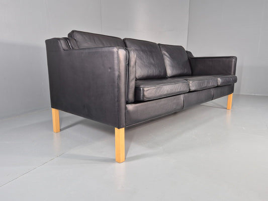 Vintage 3 Seat Sofa Danish Black Leather Mid Century Retro 1980s EB10476 M3SS1