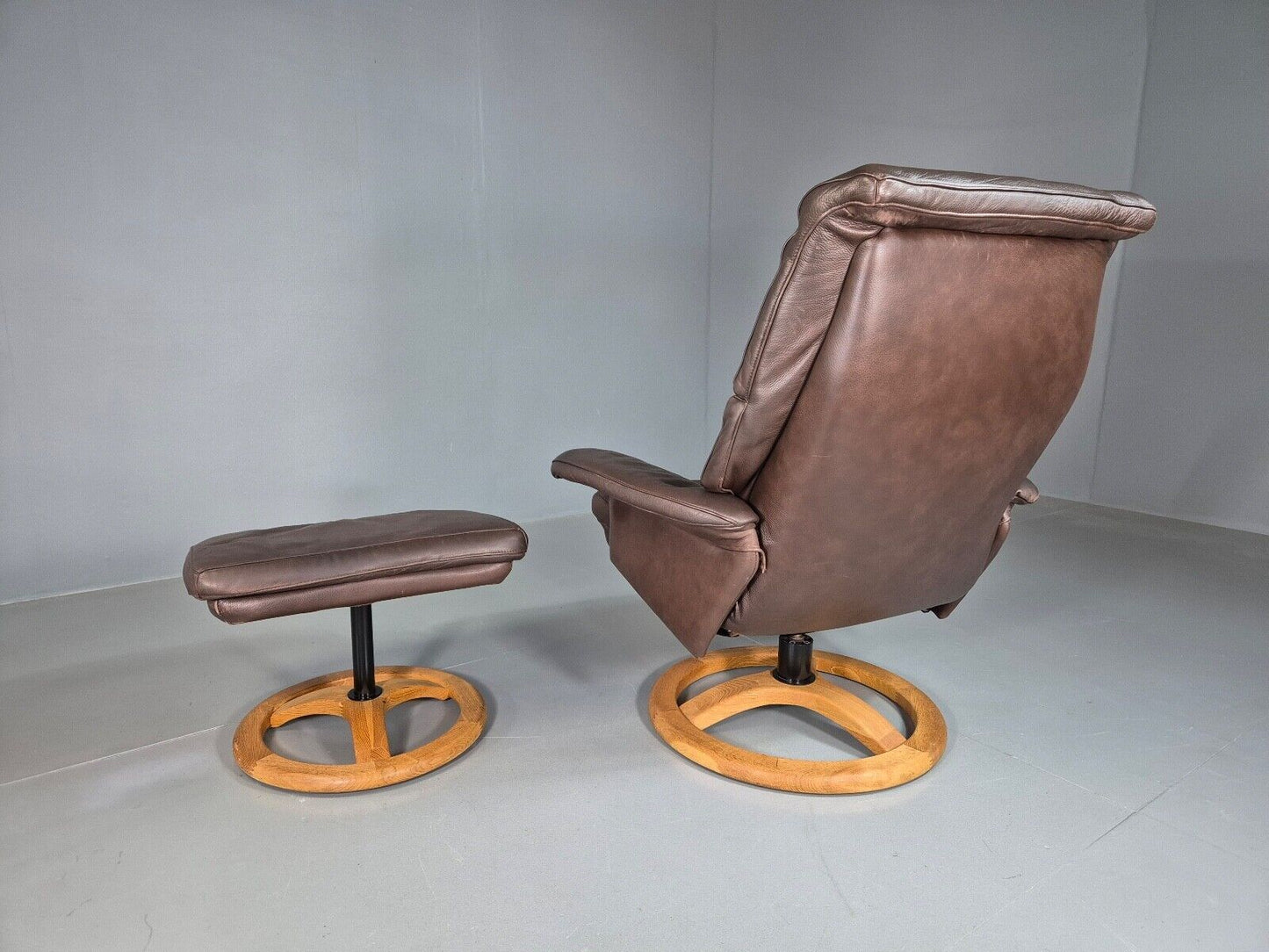 Vintage Danish Swivel Lounge Chair Footstool Brown Leather Retro EB7507 MSWI - UKDK FURNITURE