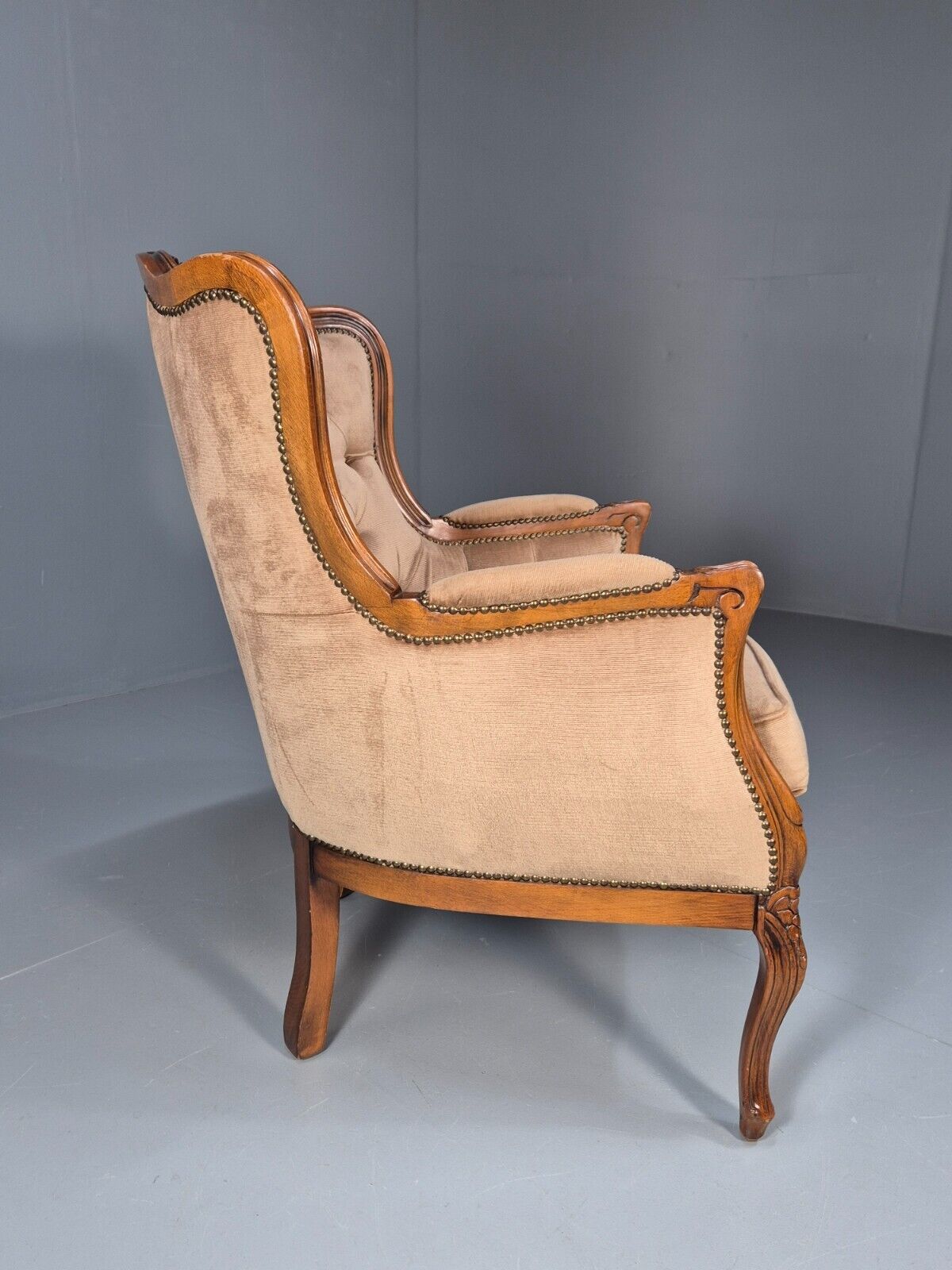 Vintage Danish Lounge Chair Beige Velour Beech Antique French Style EB8926 VCLO - UKDK FURNITURE