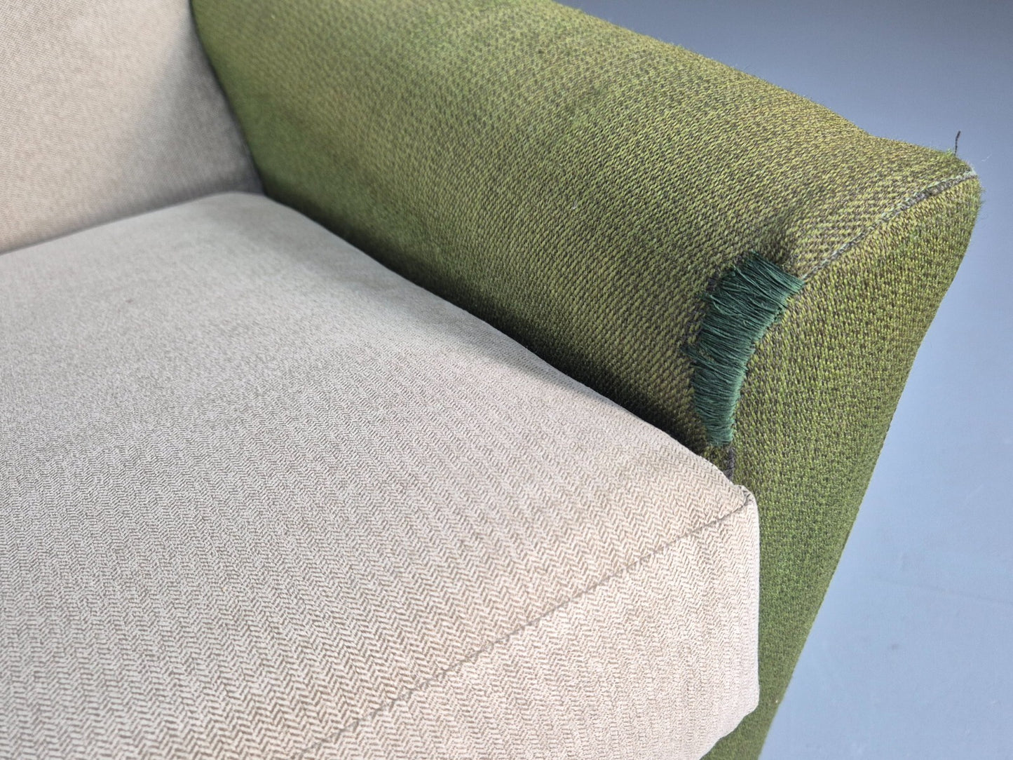 Mid Century 3 Seater Sofa Green Cream Fabric Teak Vintage Scandi EB9794 M3SS - UKDK FURNITURE