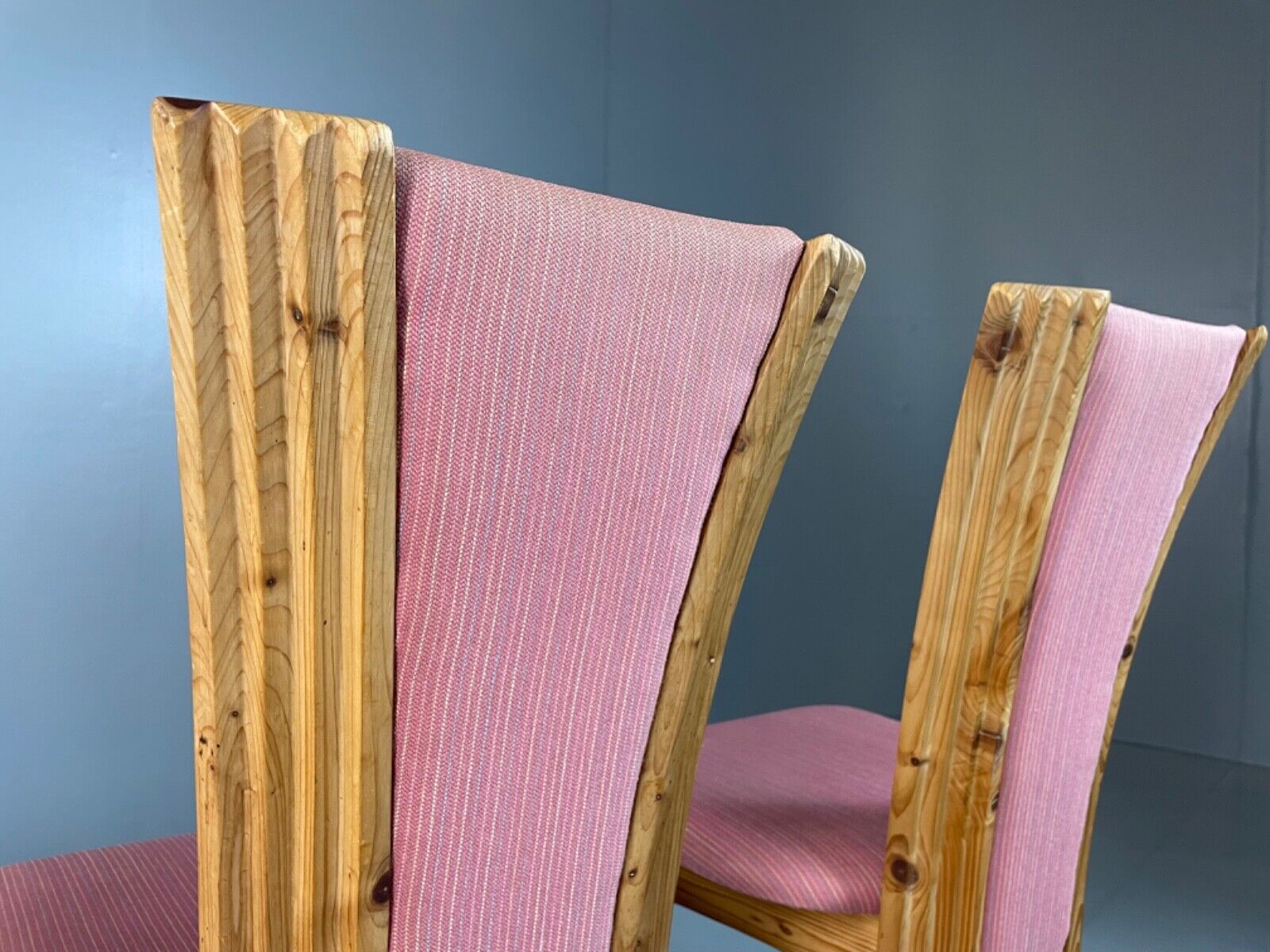 3 Danish 1980s Pine & Pink Fabric Dining Chairs Retro Post Modern EB4798 MDIN - UKDK FURNITURE