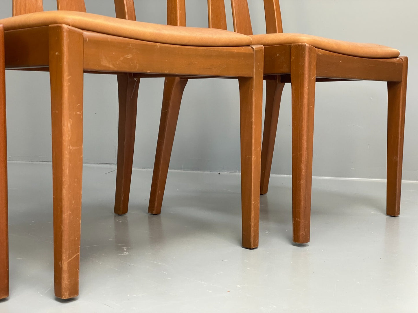 Vintage Nathan Tan Dining Chairs Set Of 4 Vinyl Mahogany 1970s EB9728 MDIN - UKDK FURNITURE