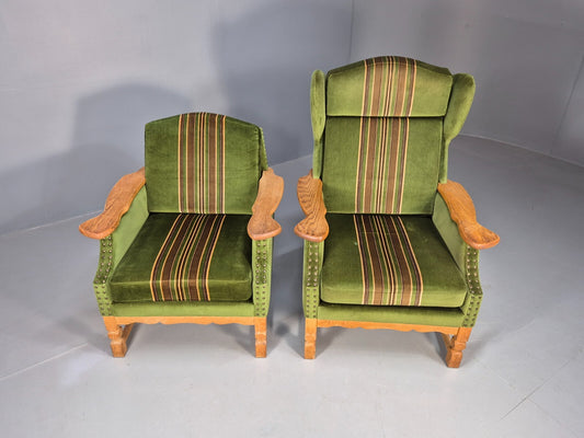 2 Vintage Danish Lounge Chairs Green Oak Kjearnulf Style 1970s Retro EB8323 MNOR - UKDK FURNITURE