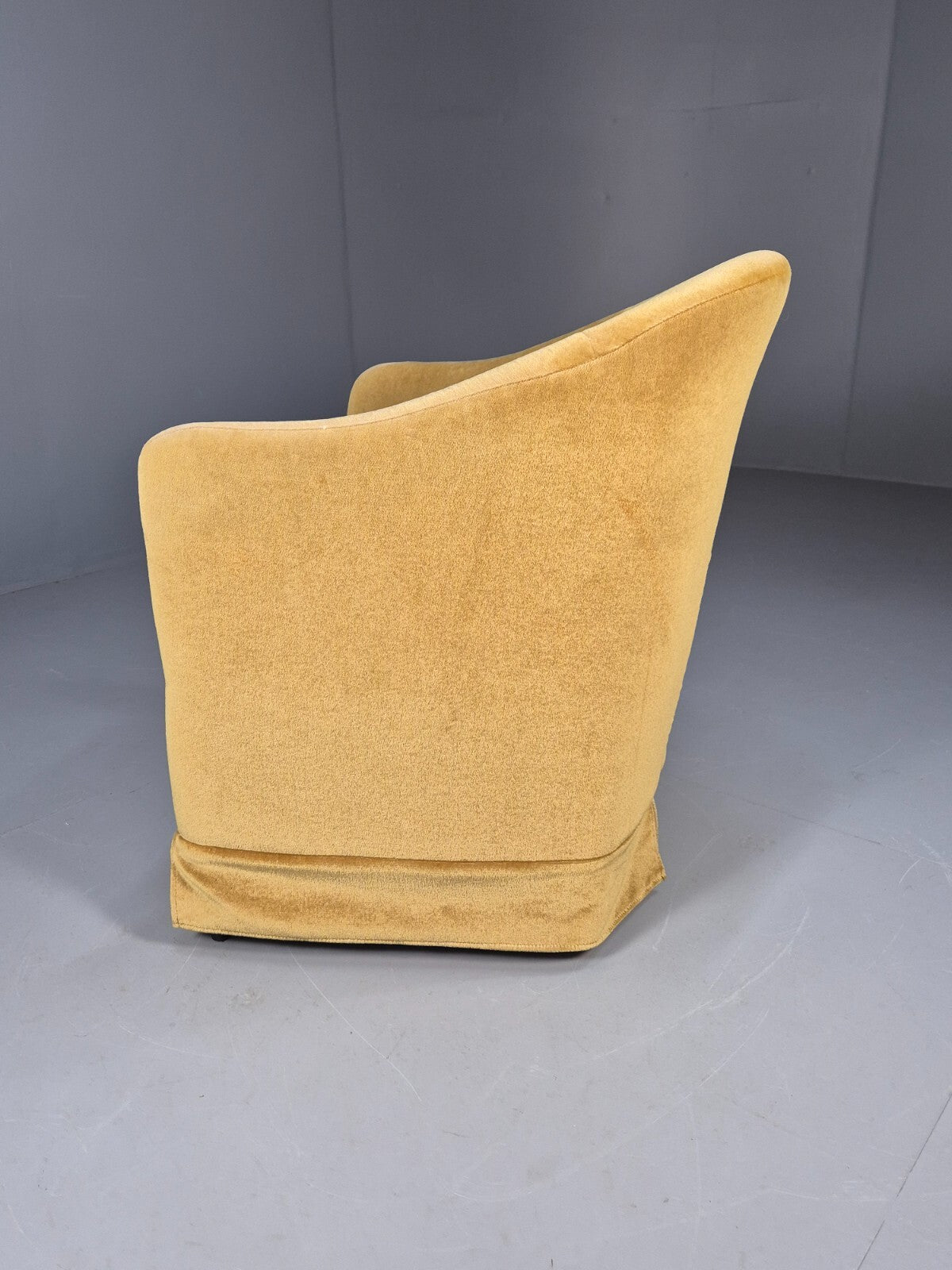 Vintage Danish Gold Velour Tub Chair Deco Stylings Skirted 1980s EB9007 VCLO - UKDK FURNITURE
