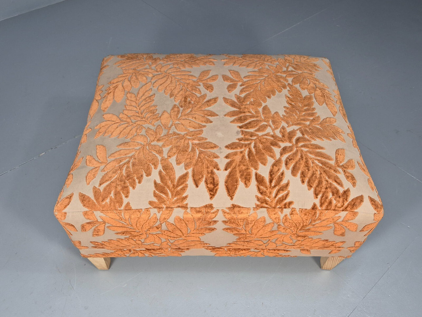Vintage Footstool Pouffe Amber Floral Moquette Modern EB9477 MFOO - UKDK FURNITURE