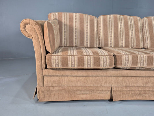 Modern Danish 3 Seat Sofa Beige Brown Striped Cotton Fabric Beech EB8026 M3SS - UKDK FURNITURE