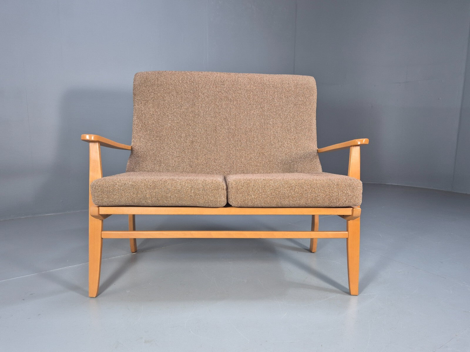 Vintage 2 Seater Sofa Beige Fabric Beech Frame Danish Design EB9490 M2SS - UKDK FURNITURE