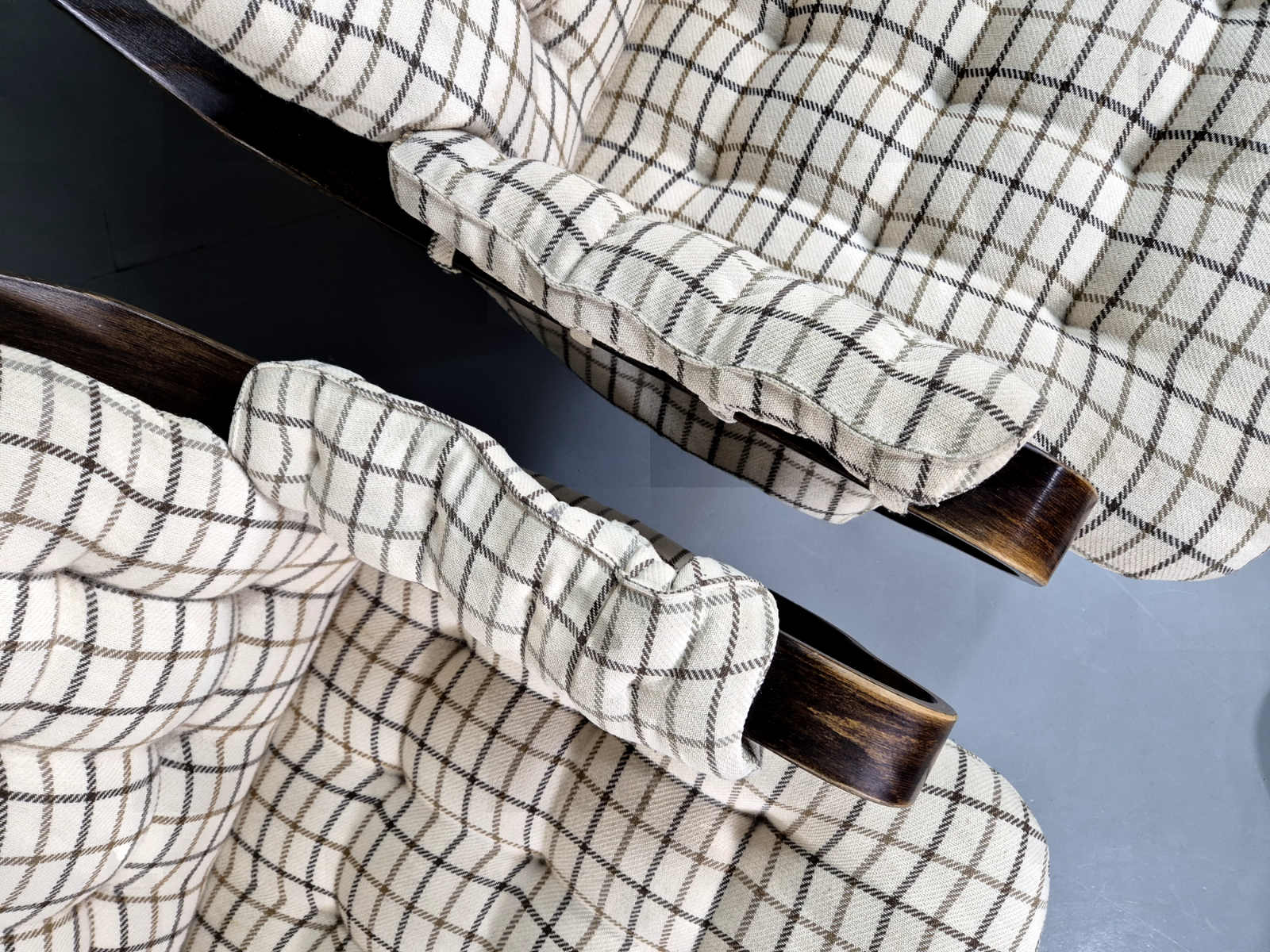 2 Vintage Swivel Chairs Cream Checkered Wool Bentwood Retro MCM EB7192 MBEN - UKDK FURNITURE