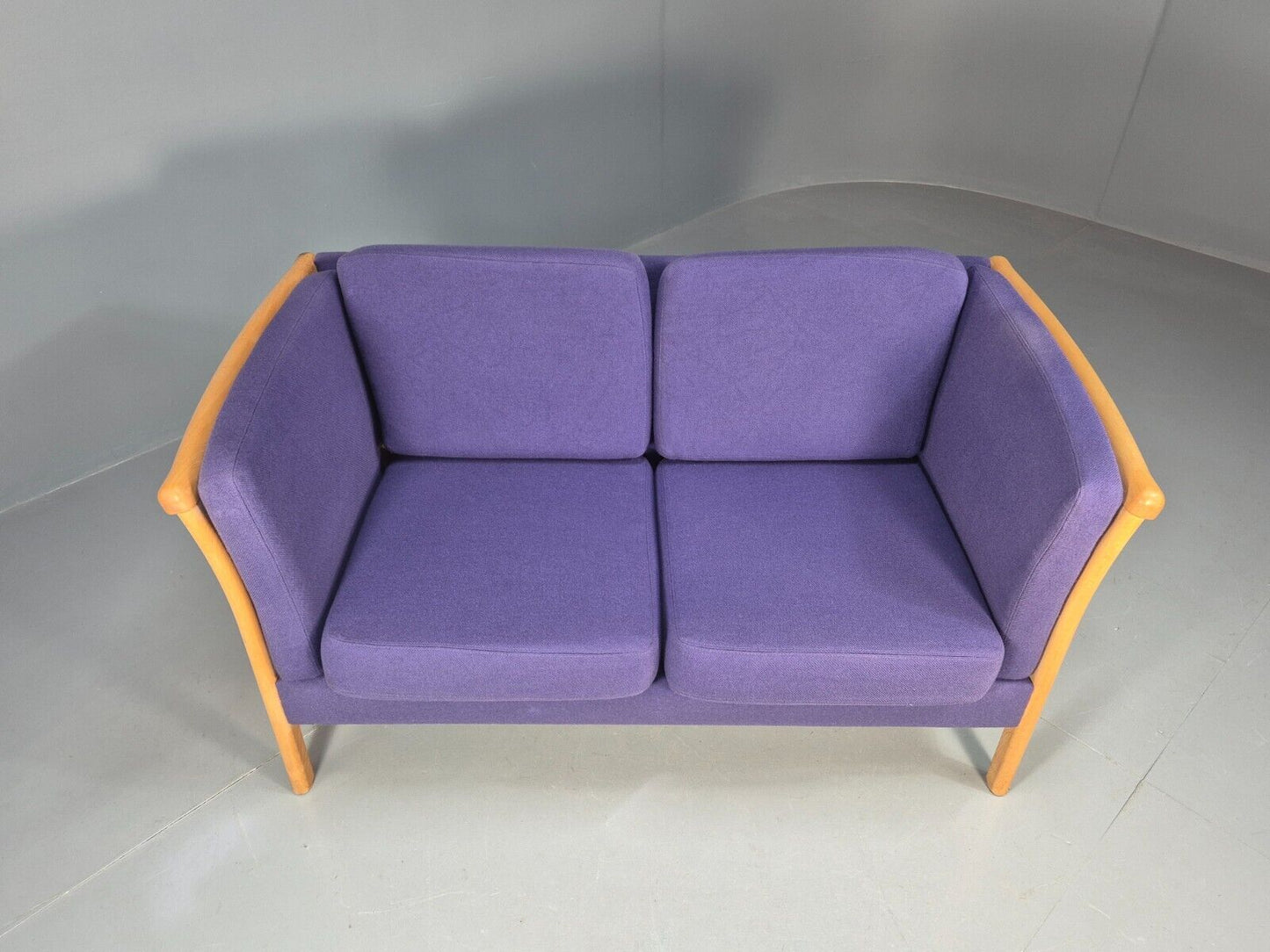 Vintage 2 Seat Sofa Purple Wool Beech End Stouby 1980s Retro MCM EB8575 M2SS - UKDK FURNITURE
