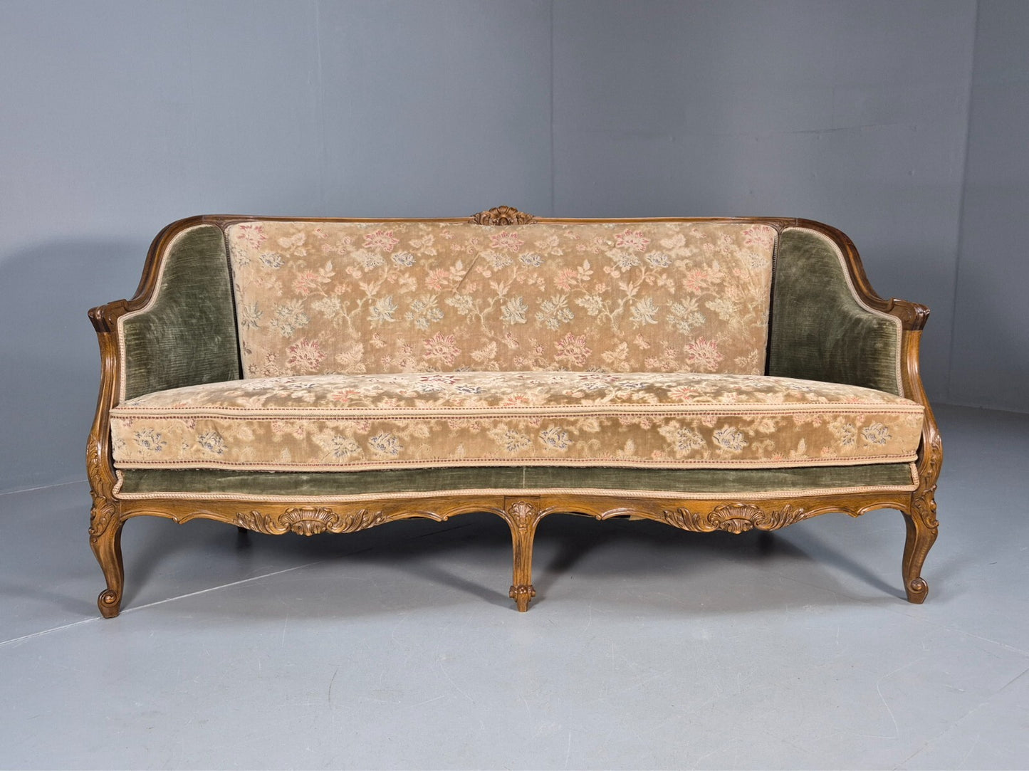 Vintage Danish Rococo Style Settee 3 Seat Green and Brown Floral EB9553 V3SS - UKDK FURNITURE