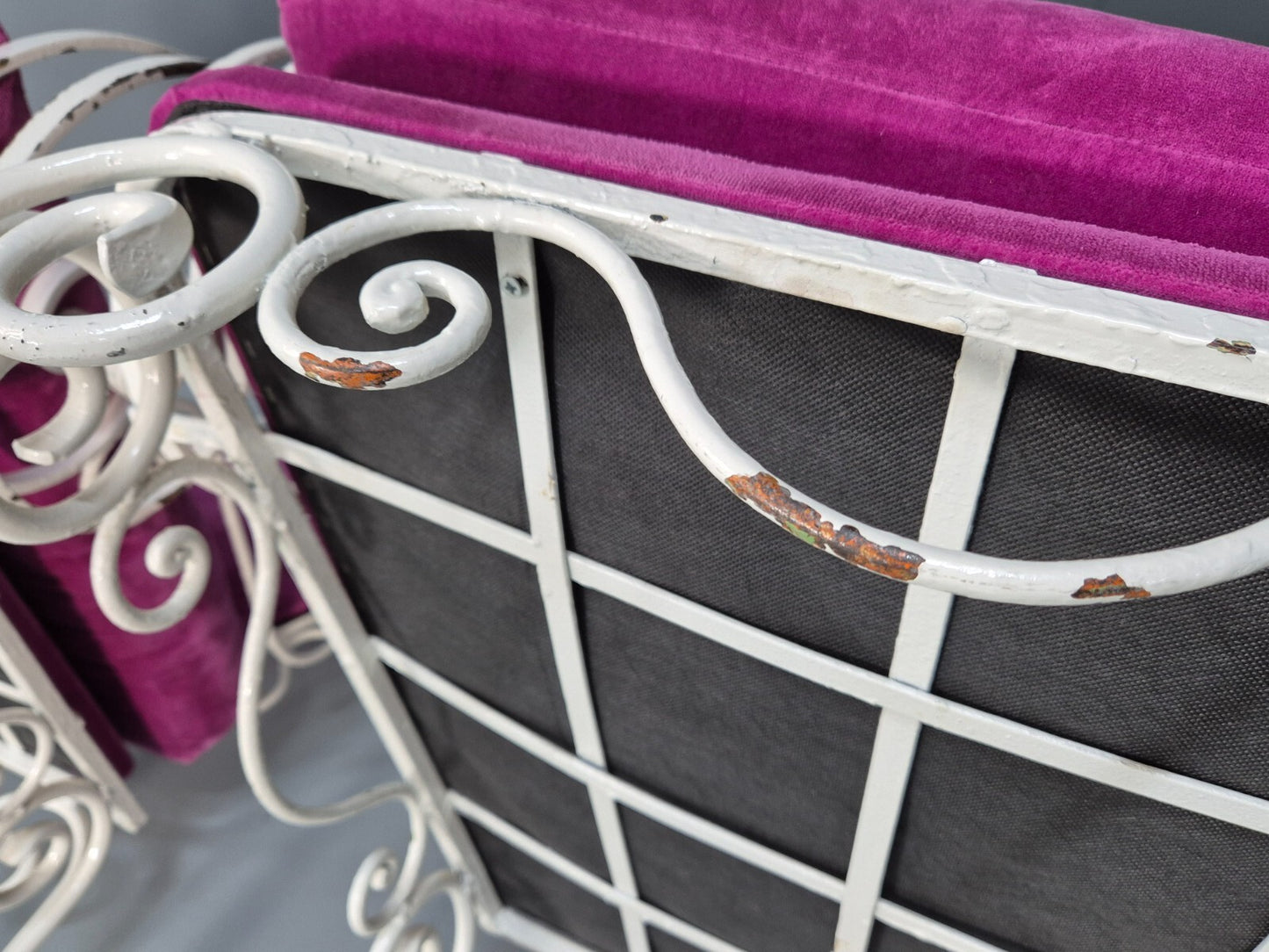 2 Vintage Pink Velvet and Wrought Iron 1950s Chairs French Orangery EB9677 VCLO - UKDK FURNITURE