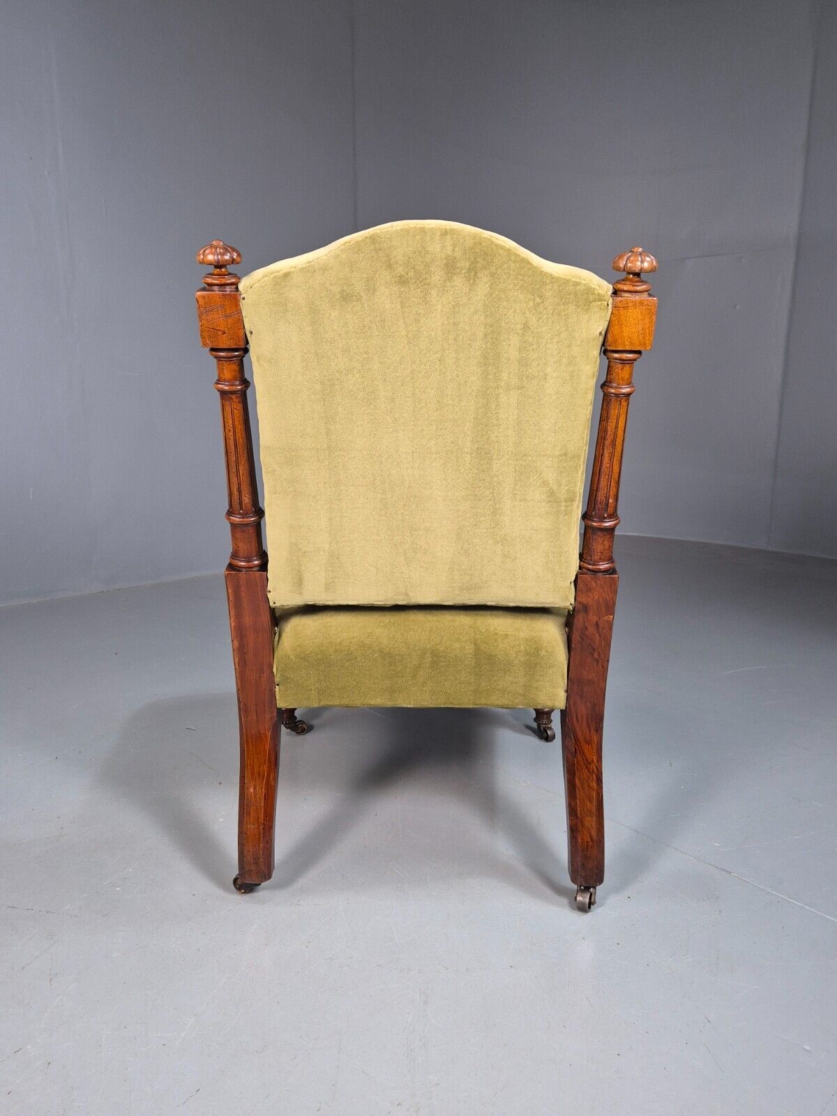 Vintage Lounge Chair Green Velour Oak Frame Parlour Suite Edwardian EB8207 VCLO - UKDK FURNITURE